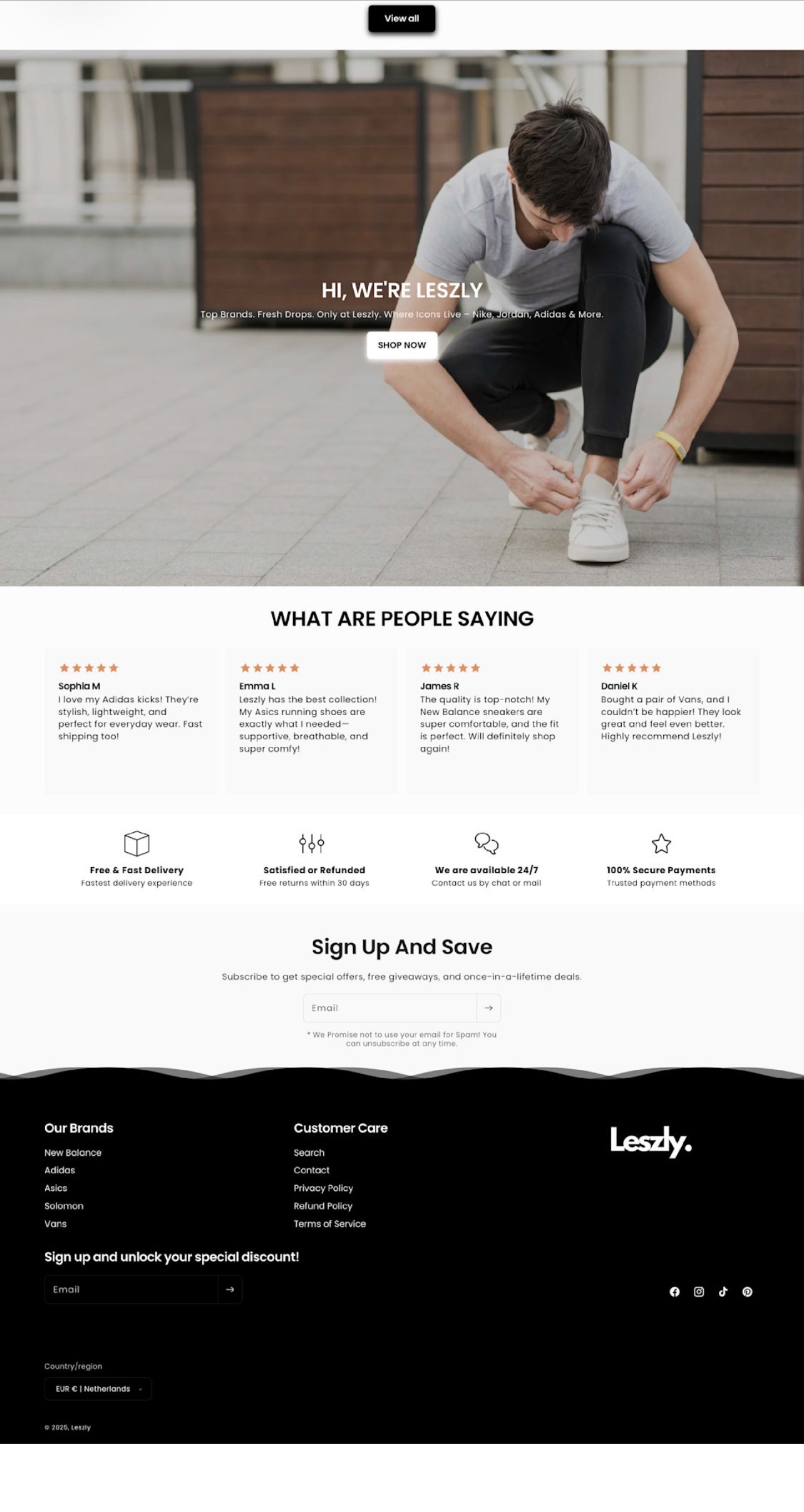 Leszly social proof and footer