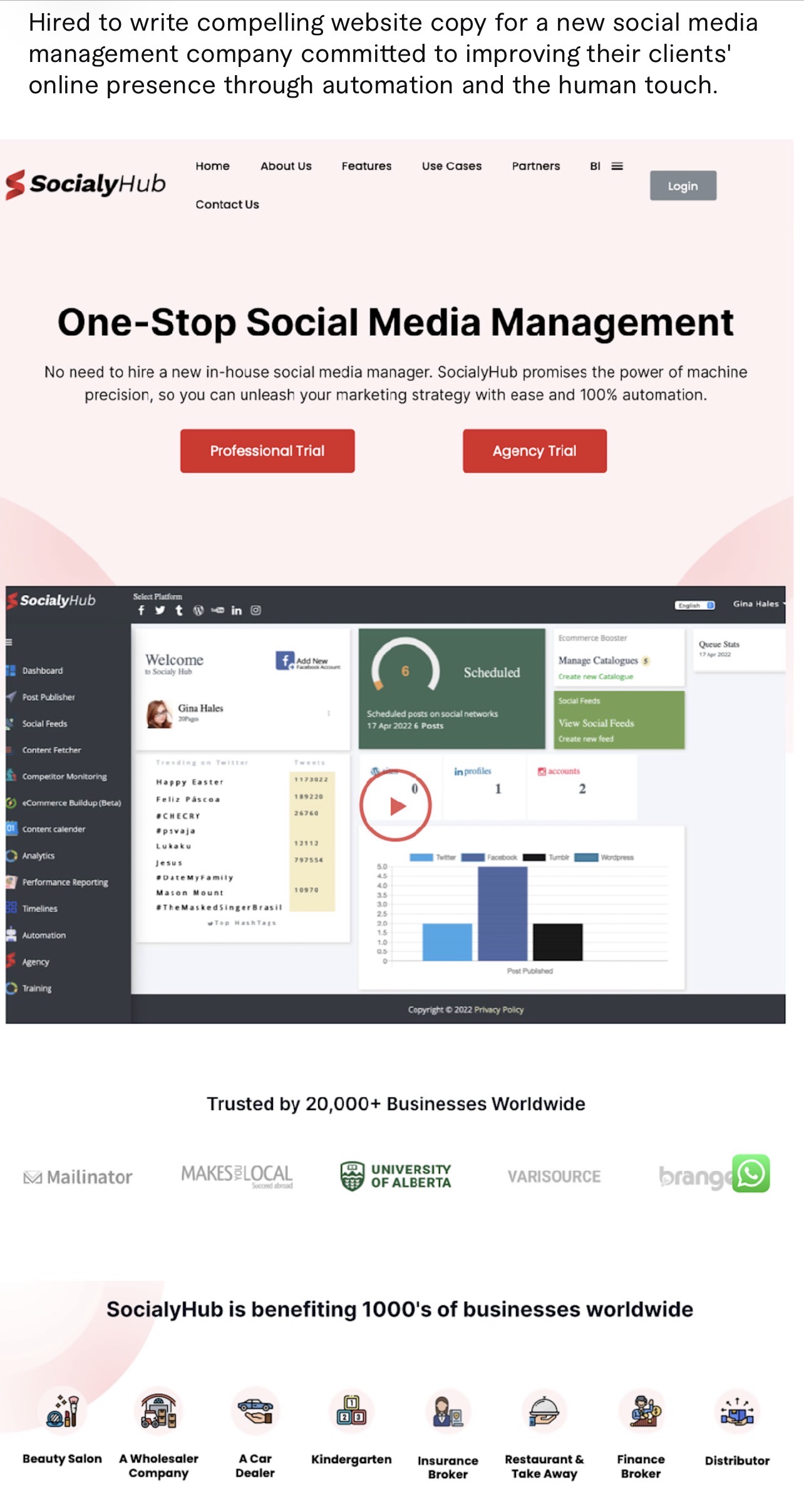 SocialyHub social media management platform website