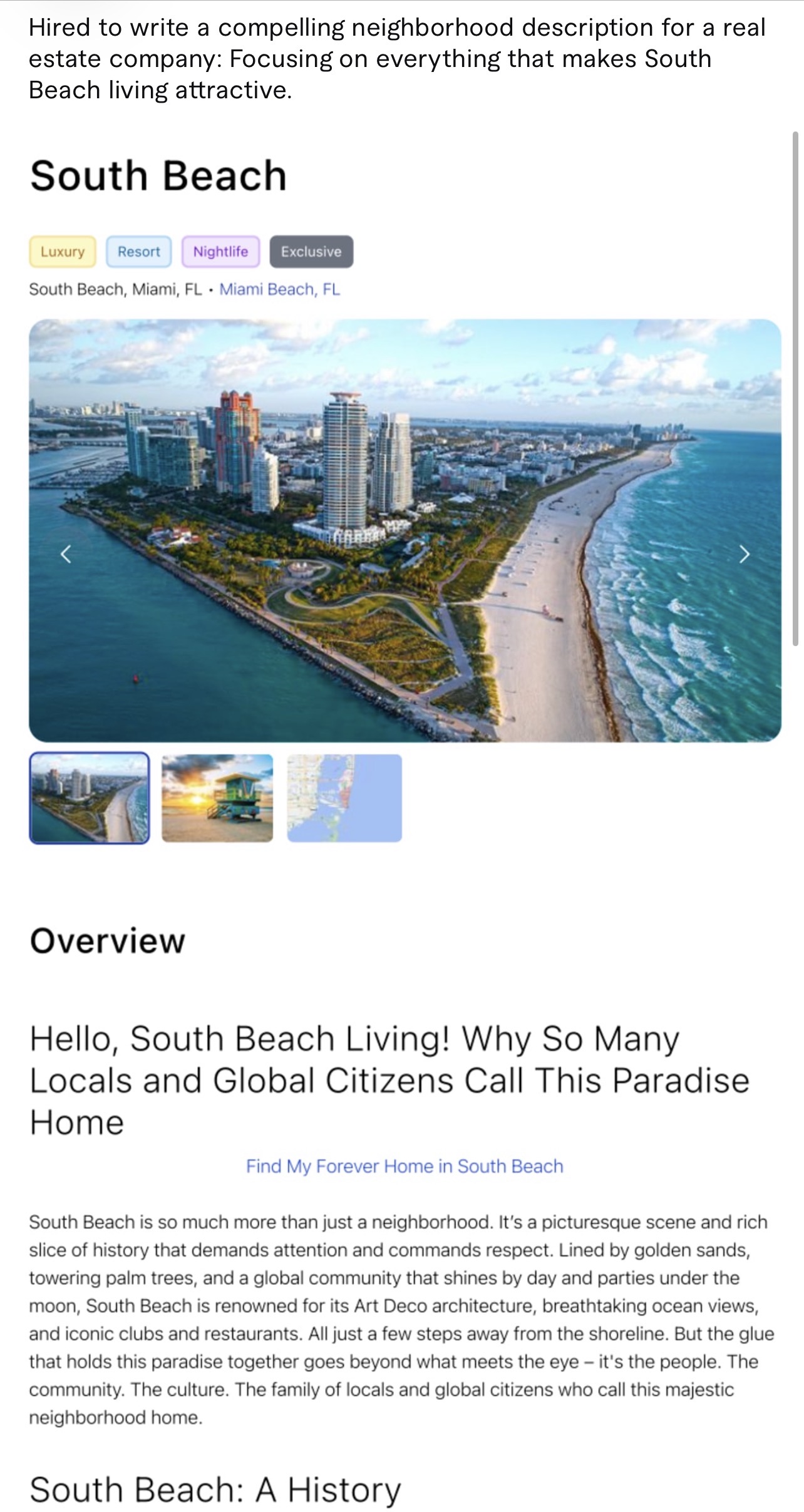 South Beach long-form real estate SEO content